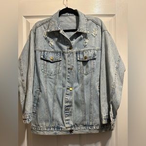 Shein Oversized Ripped Flap Pocket Denim Jacket